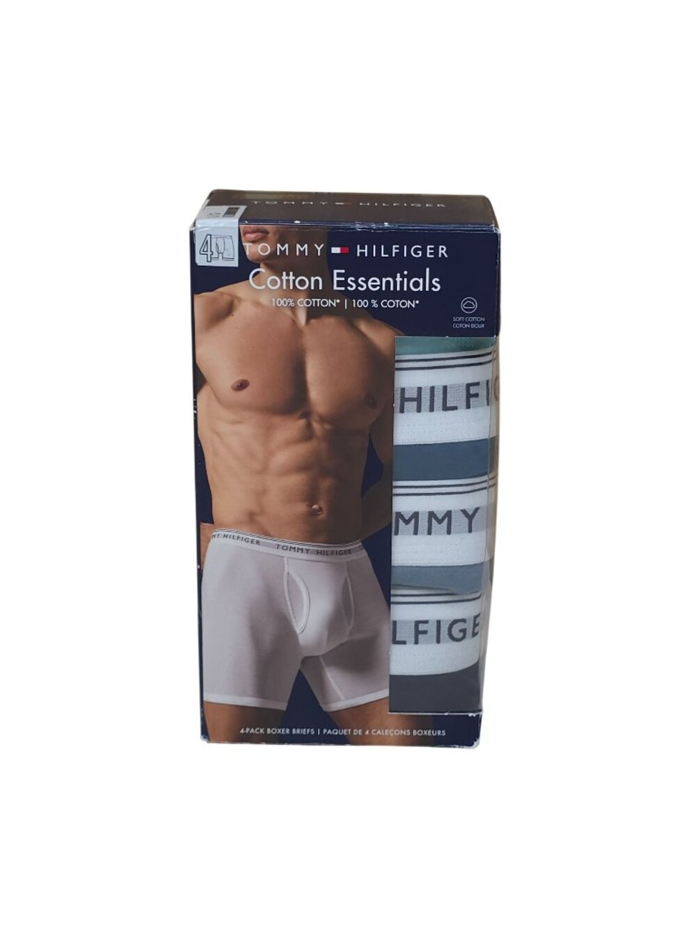 Tommy Hilfiger Mens Cotton Essentials Boxer Briefs 4-Pack Size Large Blue Green